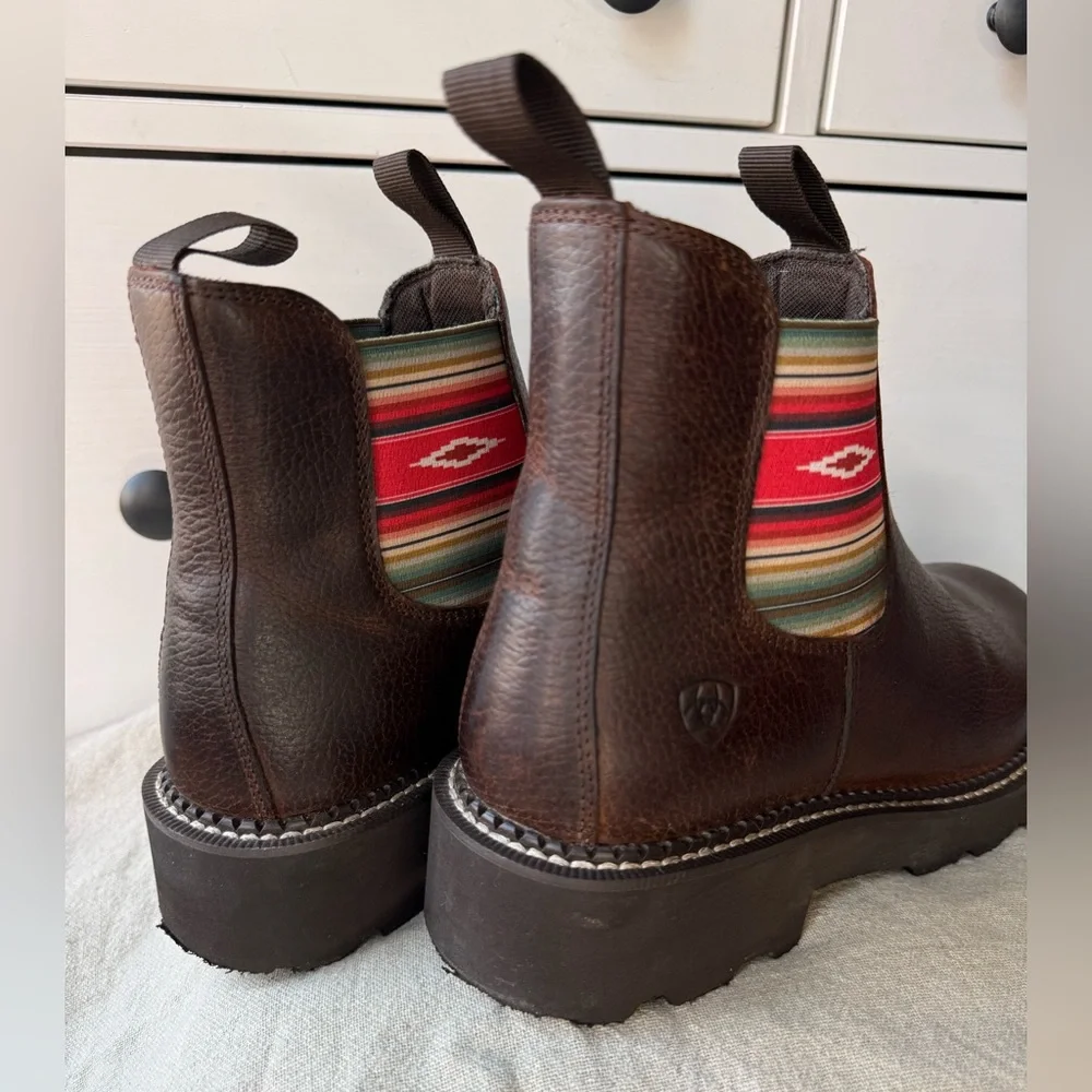 ARIAT WOMEN'S Leather Twin Gore WESTERN Brown BOOTS size 9,5B Aztec Spring Boho - Picture 11 of 17